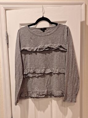 JCrew - Women Grey Ruffle Long-Sleeve Women's Tshirt - Large - NWT